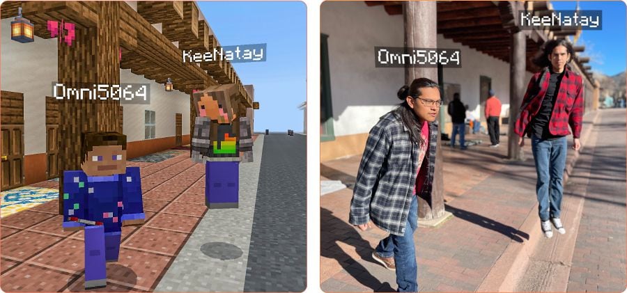 LEFT: Dylan Tenorio (left) and Ehren Kee Natay during a recent in-game photoshoot via Minecraft. RIGHT: Wherein real life imitates art.