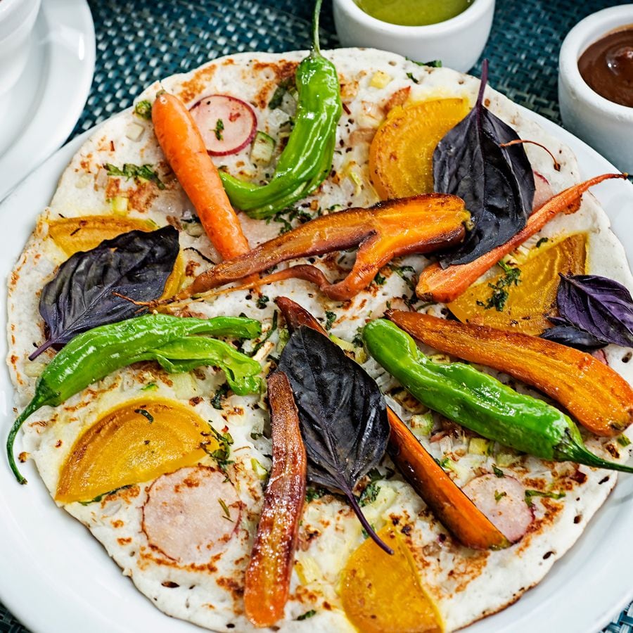 Farmers Market uttapam cooked with seasonal vegetables