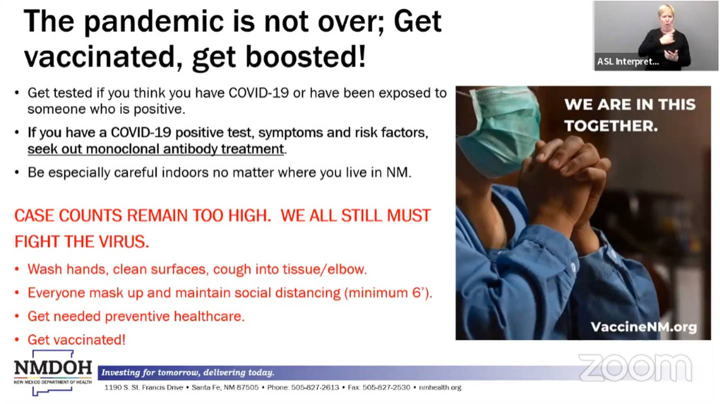 Silde "The pandemic is not over; get vaccinated, get boosted!" NMDOH, 12.1.21